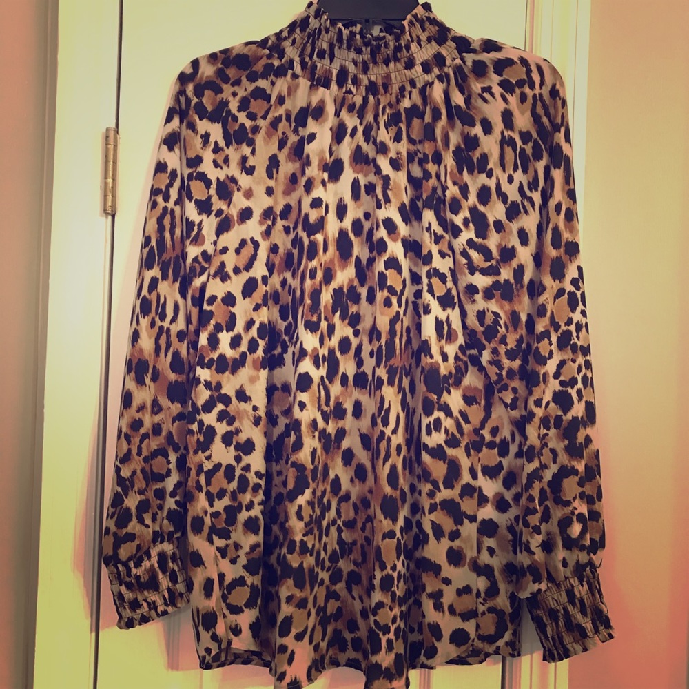 Semi sheer cheetah high neck top